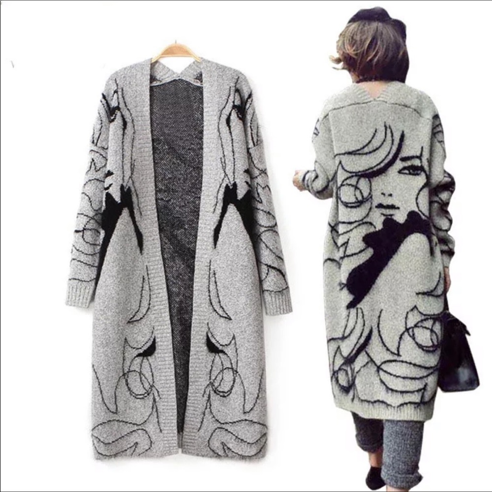 Knitted long sweater coat